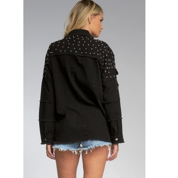 Studded Demi Oversized Relaxed Fit Jacket in Black - Picture 2 of 4